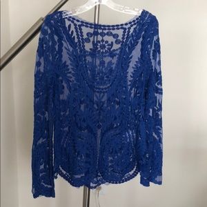 Sexy Embroidered Bright Blue Top